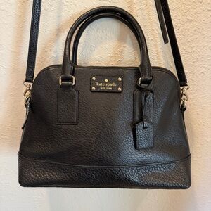 kate spade black pebbled leather dome satchel with gold hardware